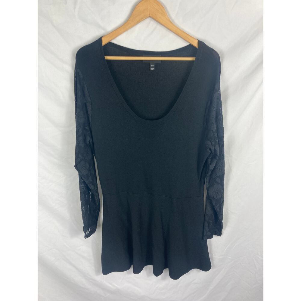 Lane Bryant Lace Sleeve Knit Top Black Size 18/20